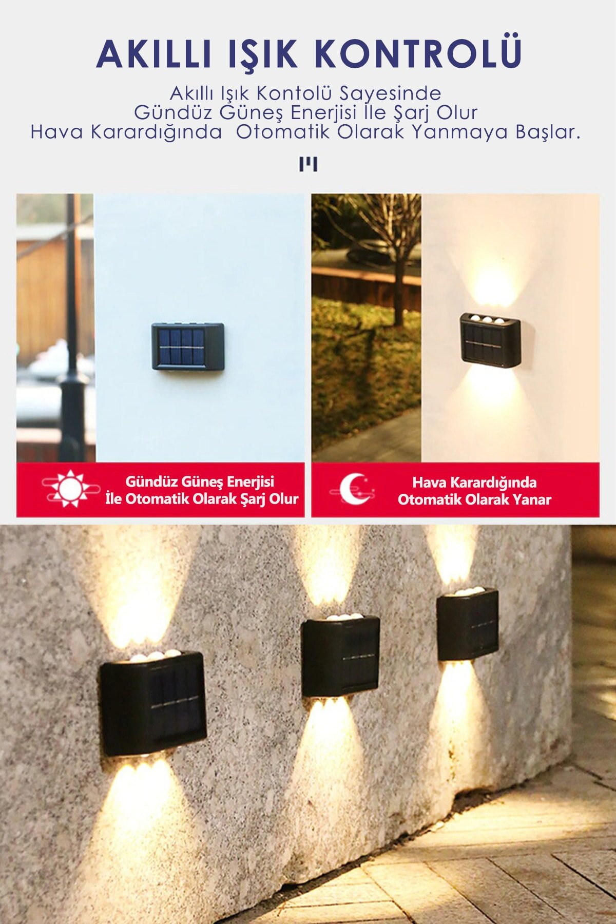 Modern 6ledli Solar Duvar Lamba Dekorasyon Aydınlatma Aplik Güneş Enerji Gün Işığı 2 Li Set - Görsel 3