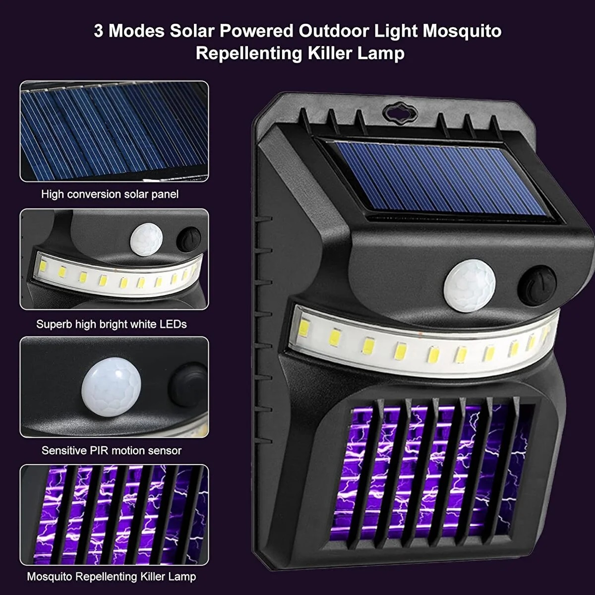 11 Ledli Solar Sensörlü Sinek Öldürücü Ve Duvar Aydınlatması - Görsel 2