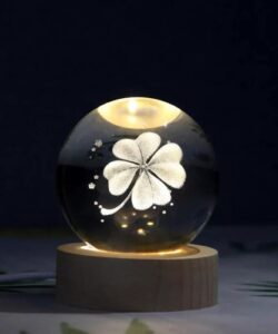 Dekoratif YONCA Tasarımlı Ahşap altlıklı Işıklı Cam Küre Büyük Boy Cam:8cm Ahşap:2cm