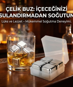 4'lü Çelik Metal Kaplama Viski Taşı Soğutma Buz Küpü