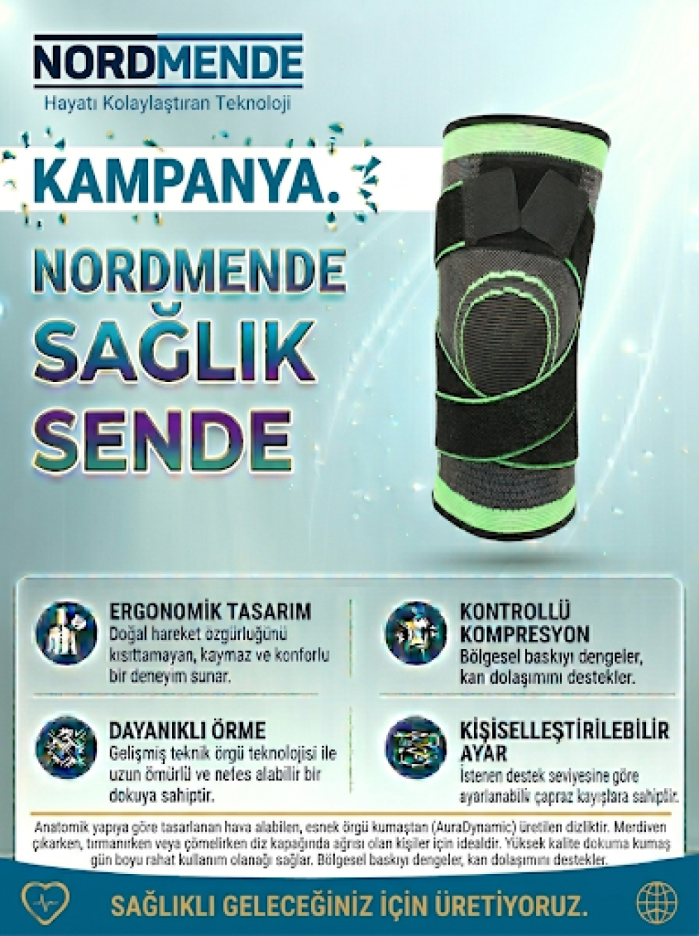 NORDMENDE Örgü Dizlik | Kontrollü Kompresyonlu Diz Destekleyici - Görsel 2